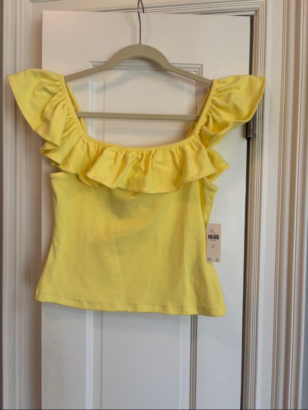 Maeve Bright Yellow Ruffle Off-Shoulder Crop Top